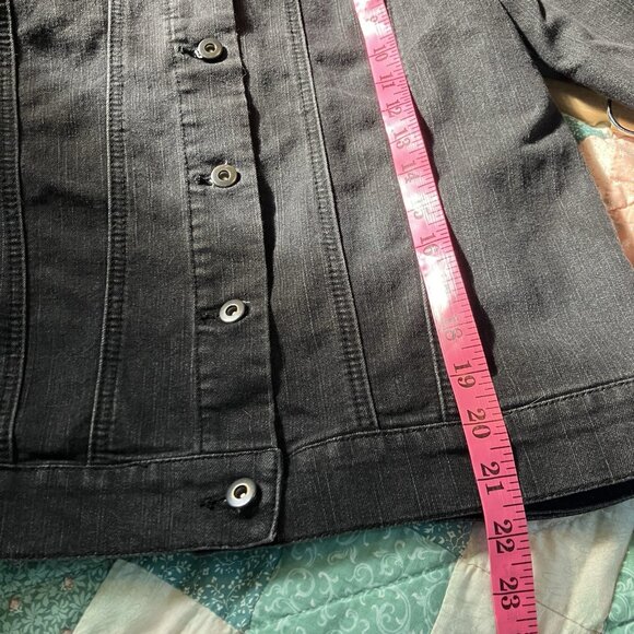 Panic! At The Disco Jean Jacket Womens M Black Stretch Denim Trucker Emo - Picture 8 of 8